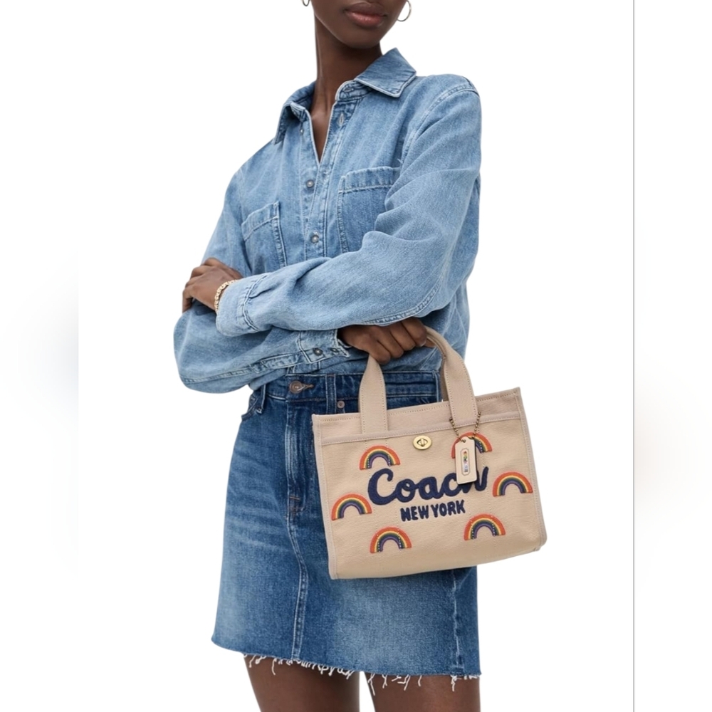 SOLD  NEW Cargo Tote 26 Canvas Bag With Rainbow Embroidery. Pride Trendy Chic - Picture 2 of 14